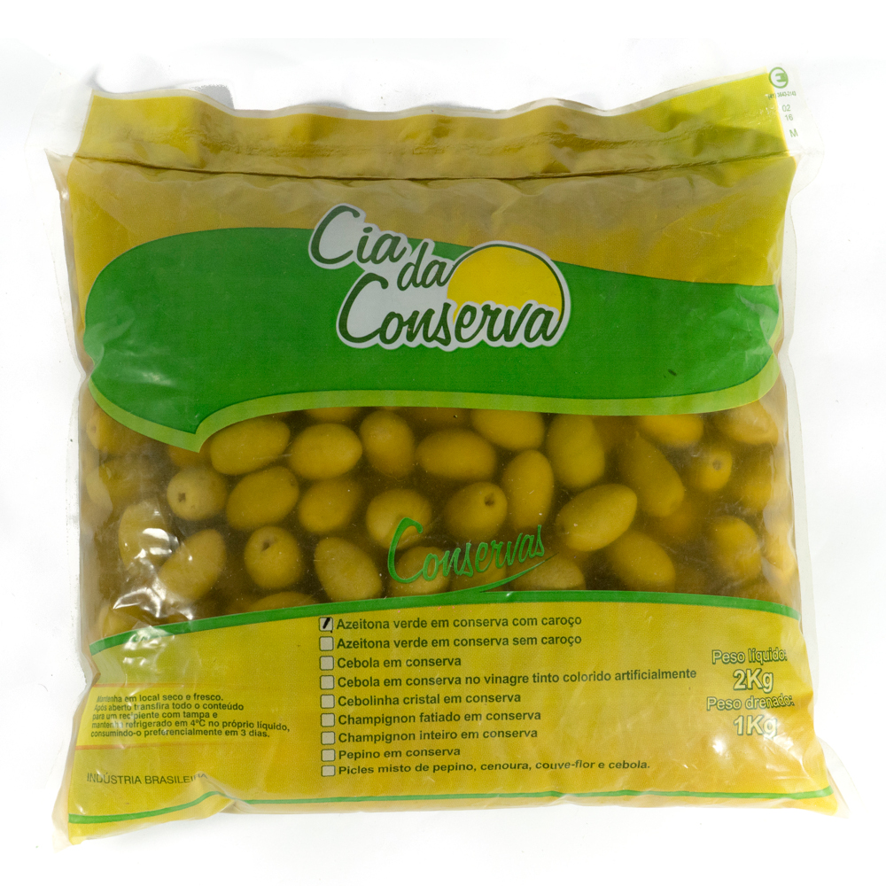 Azeitonas Verdes com caroço em conserva 1kg Cia Da Conserva